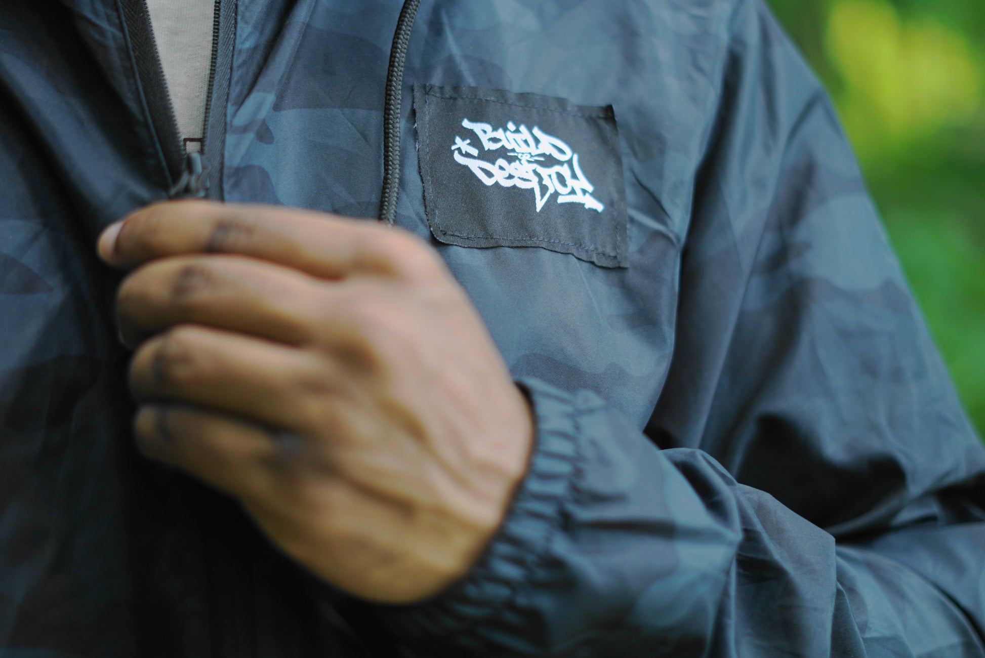 BUILD or DESTROY. Full-Zip Windbreaker Jacket - FALSEHOOD.