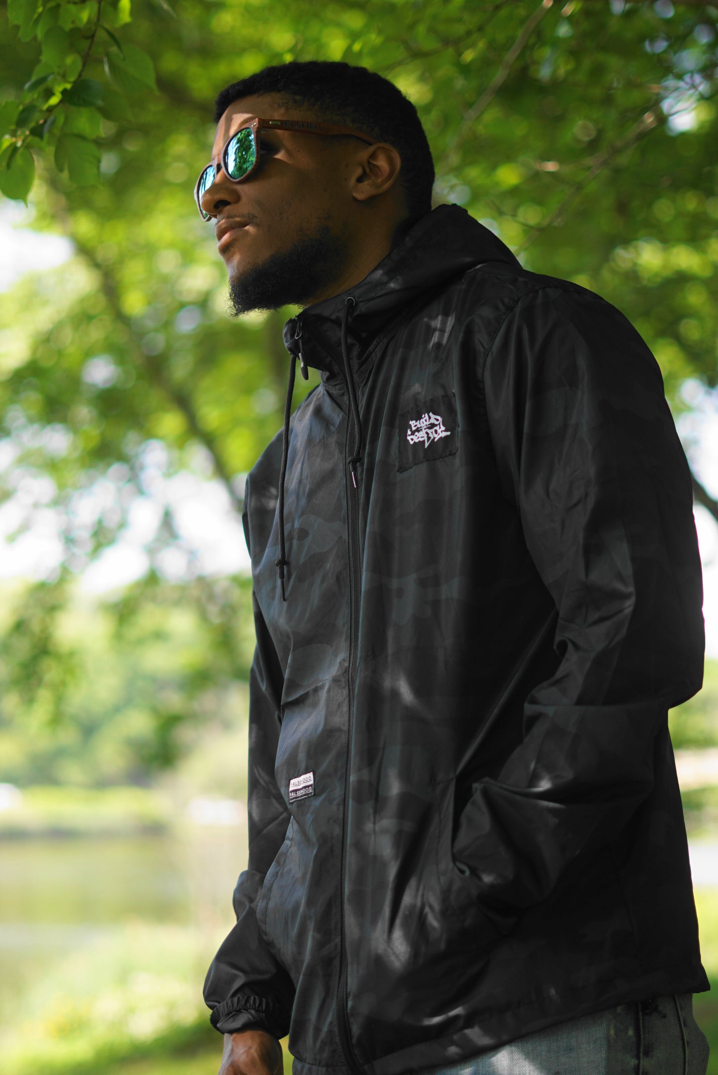 BUILD or DESTROY. Full-Zip Windbreaker Jacket - FALSEHOOD.