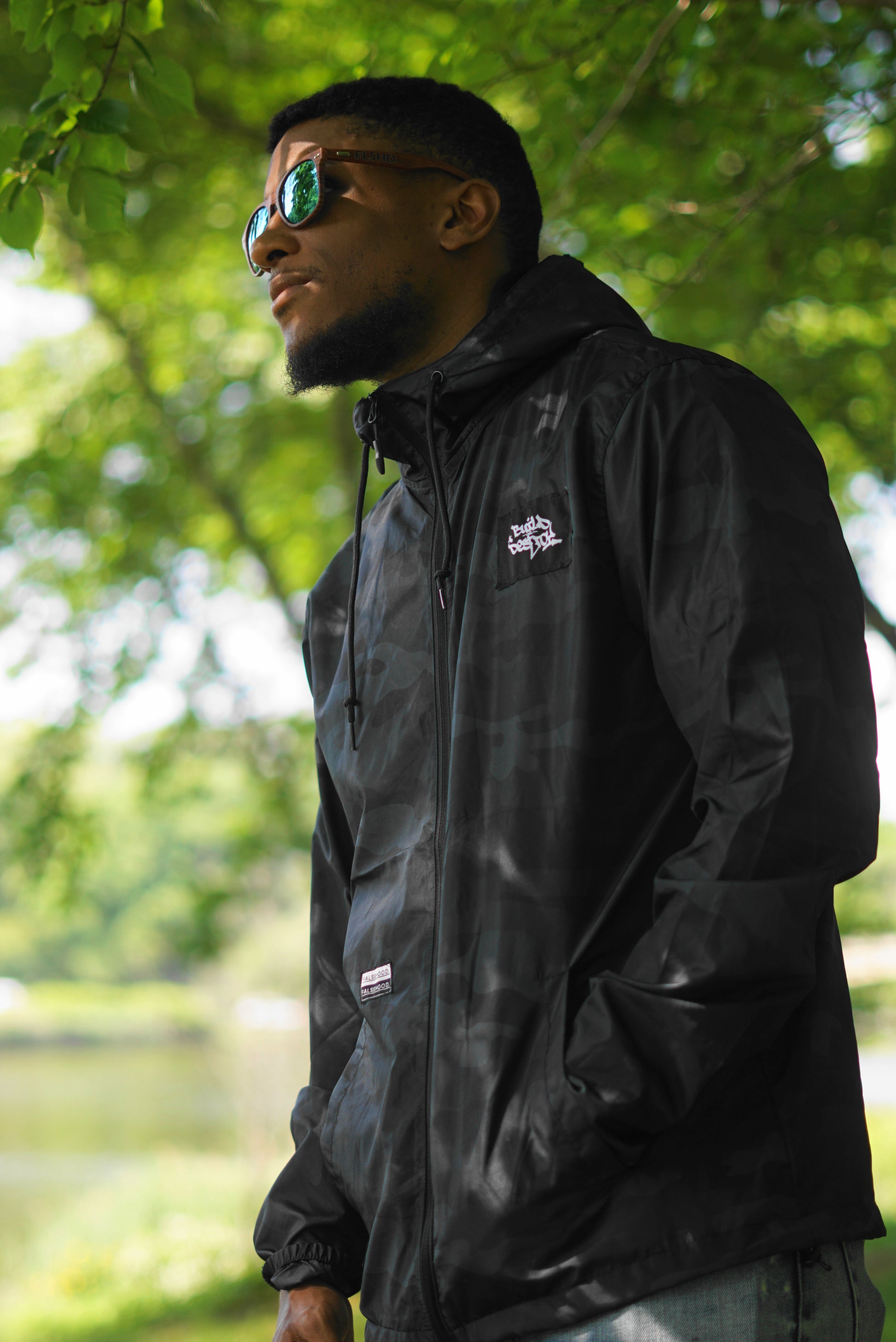 BUILD or DESTROY. Full-Zip Windbreaker Jacket - FALSEHOOD.