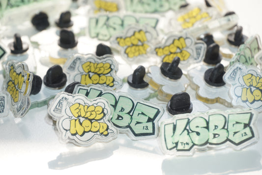 KSBE 13 & FALSEHOOD. THROWIE Acrylic Pins - FALSEHOOD.