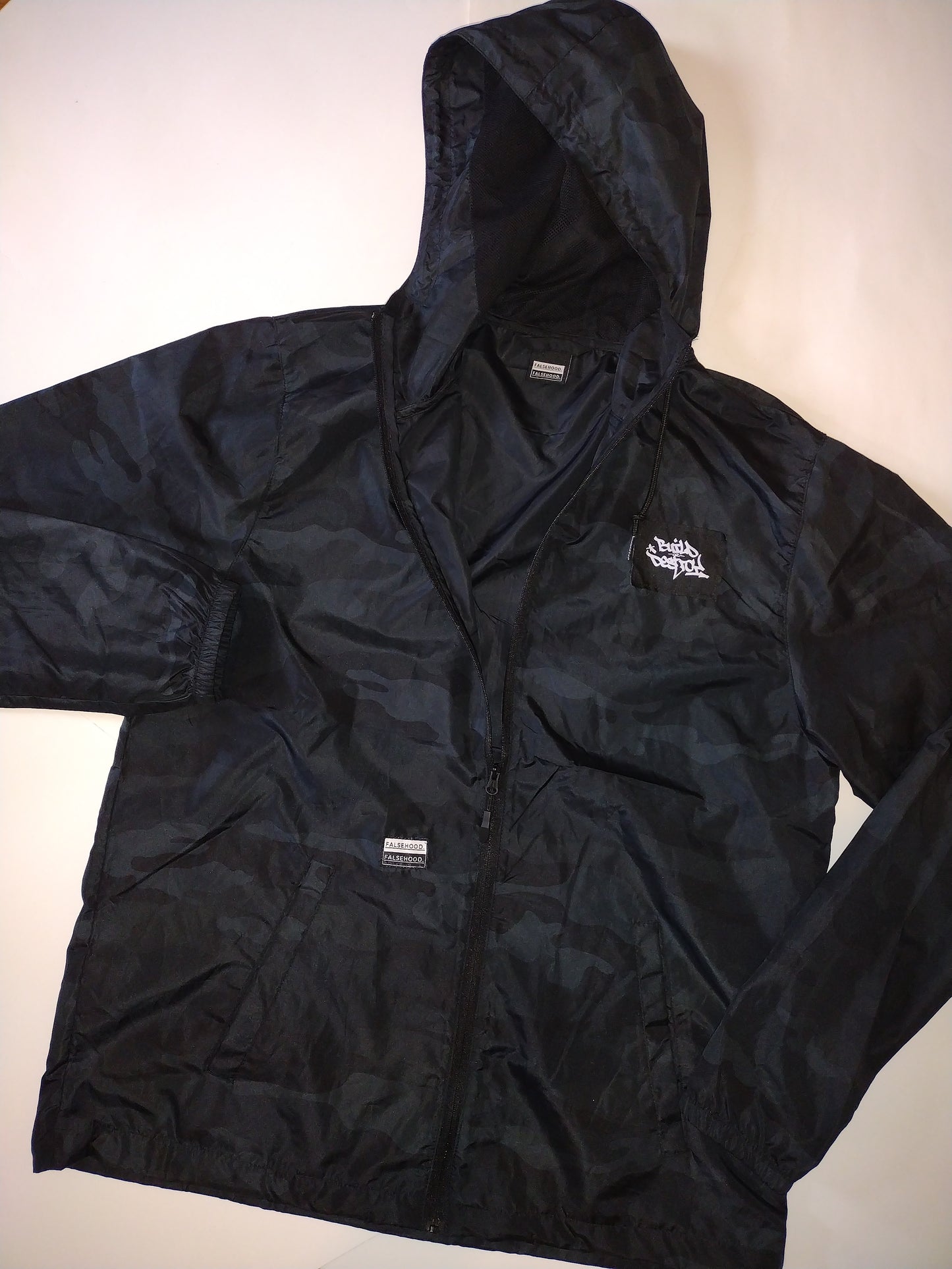 BUILD or DESTROY. Full-Zip Windbreaker Jacket - FALSEHOOD.