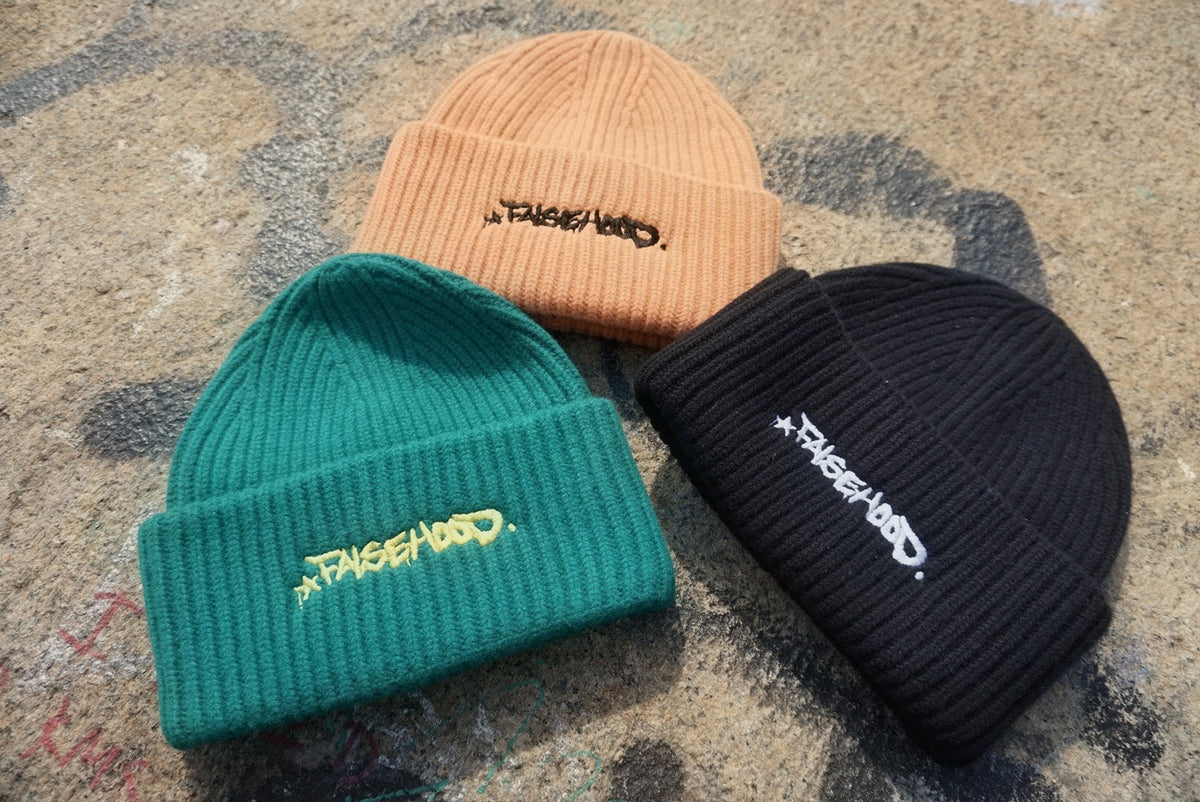 The Big TAG. Runner Merino Wool Beanie (High Cuff) - FALSEHOOD.