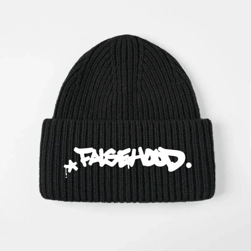 The Big TAG. Runner Merino Wool Beanie (High Cuff) - FALSEHOOD.