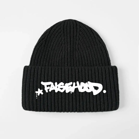 The Big TAG. Runner Merino Wool Beanie (High Cuff) - FALSEHOOD.