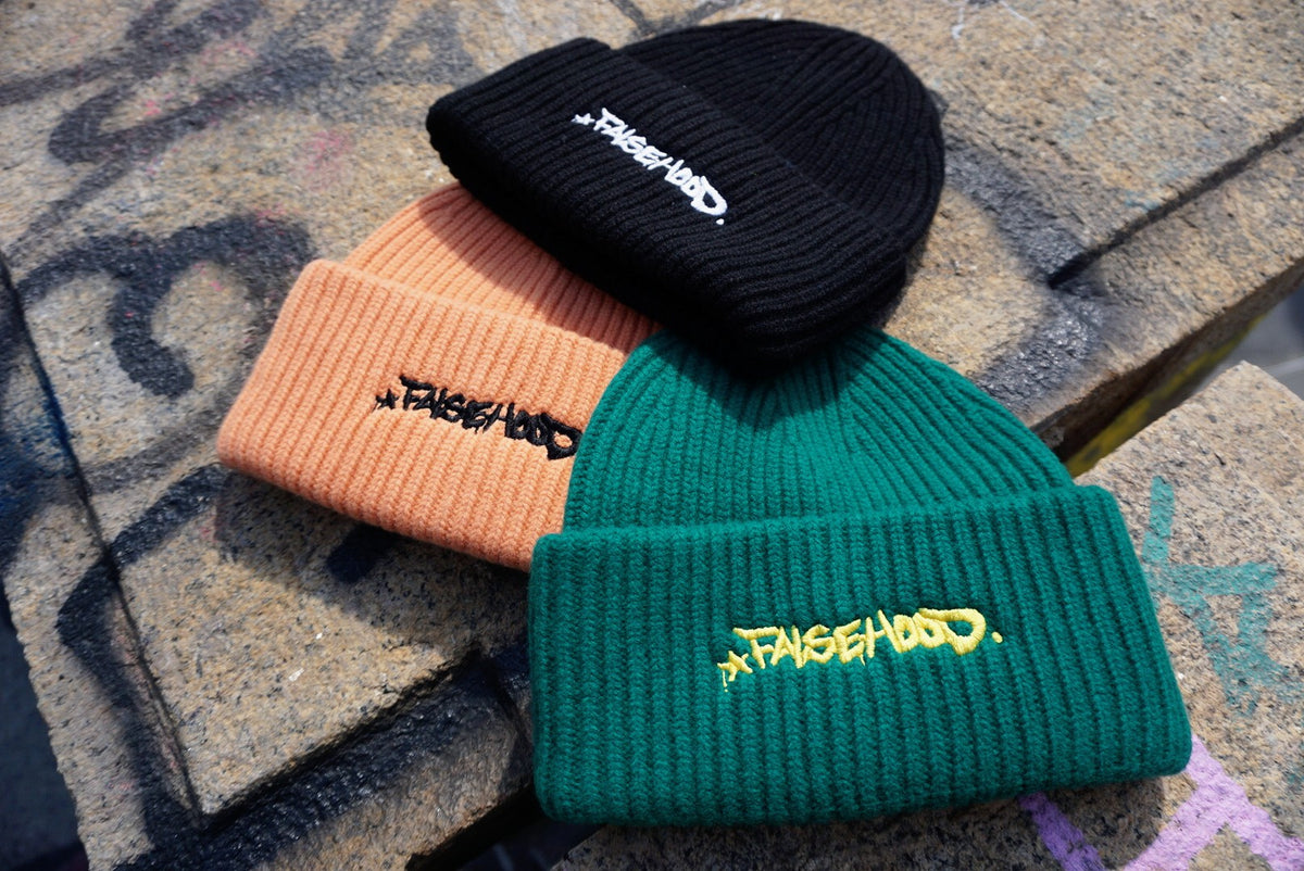 The Big TAG. Runner Merino Wool Beanie (High Cuff) - FALSEHOOD.